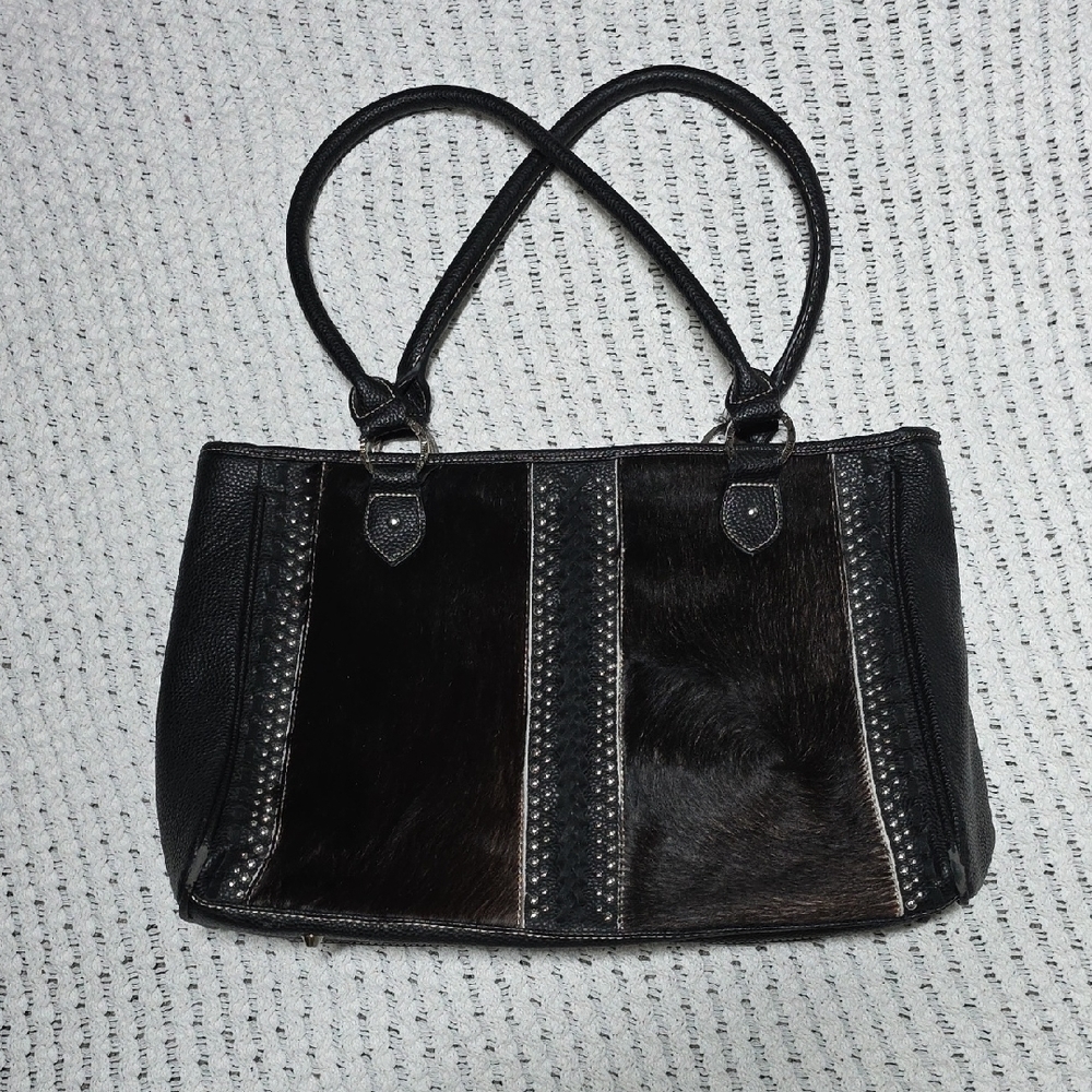 Trinity Ranch By Montana West Cowhide And Black Leather Women's Handbag